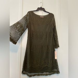 Sharagano noir dress, size 14, olive green, NEW with tags